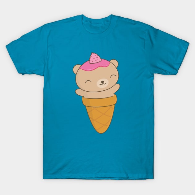 Cute Brown Bear Ice Cream Cone T-Shirt T-Shirt by happinessinatee